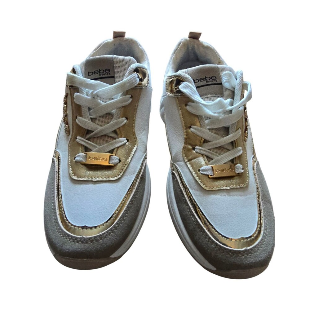 bebe LARYSA Women's White Gold Metallic Lace Up Lightweight Sneakers Size 9